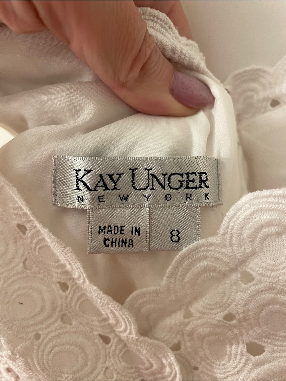Kay Unger White Eyelet Cotton Lace Faux-Wrap Sheath Dress - Picture 7 of 10